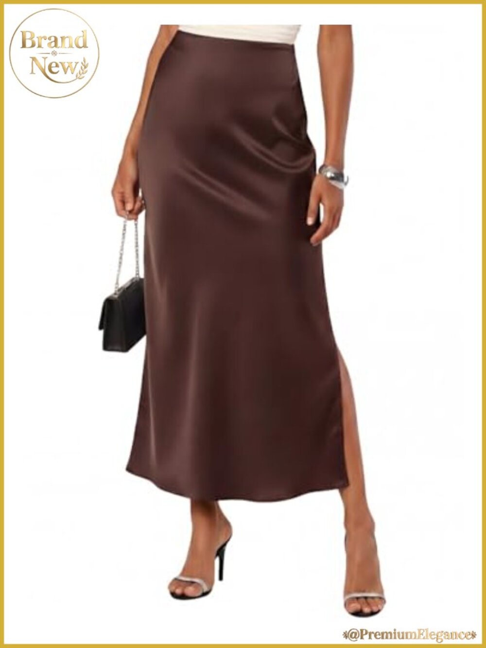 Satin Maxi Skirt High Waisted Silk Casual Long Skirt with Side Slit
